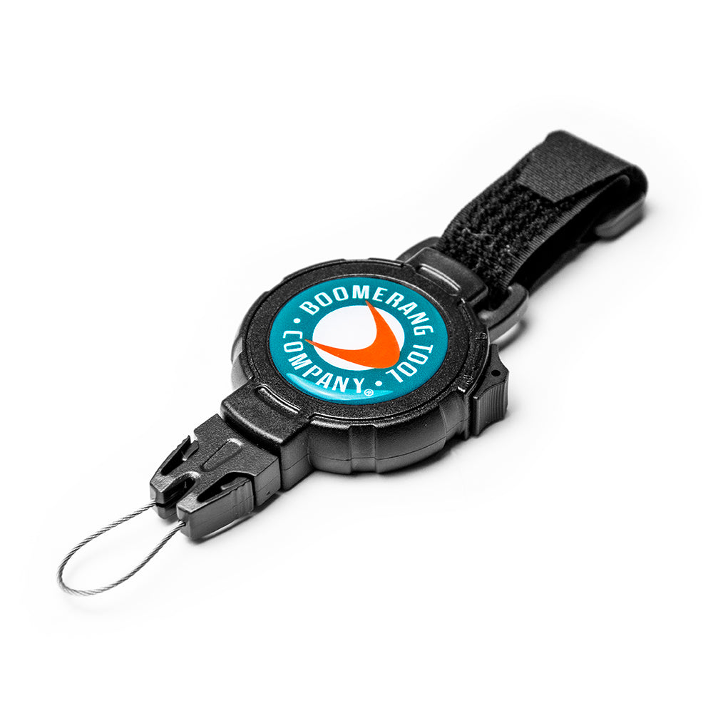 Fishing Boomerang Tool Company Retractable Gear Tether with a Universal Easy Change End Fitting