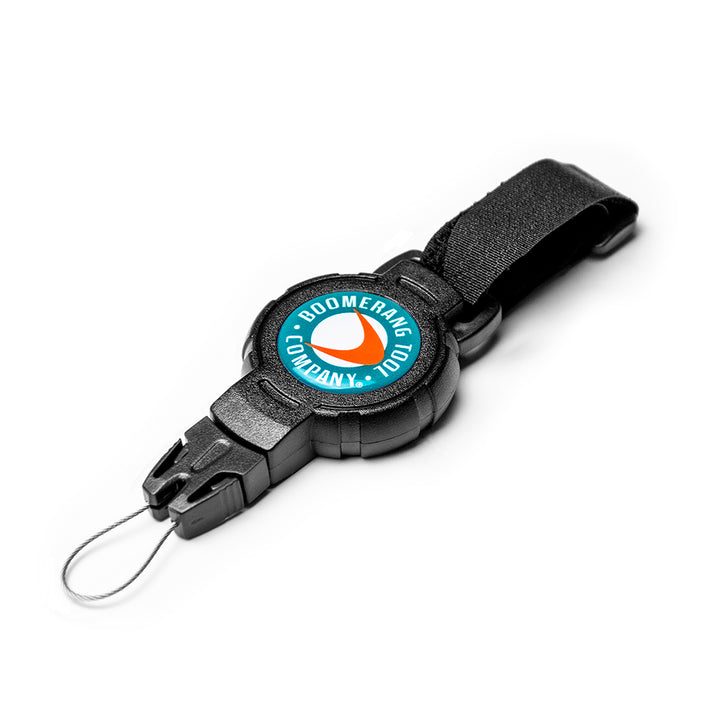 Fishing Boomerang Tool Company Retractable Gear Tether with a Universal Easy Change End Fitting