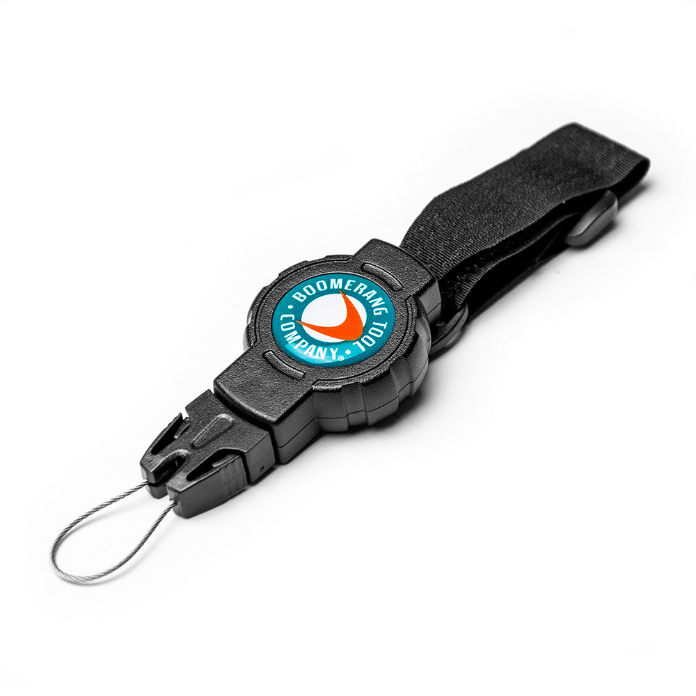 Fishing Boomerang Tool Company Retractable Gear Tether with a Universal Easy Change End Fitting