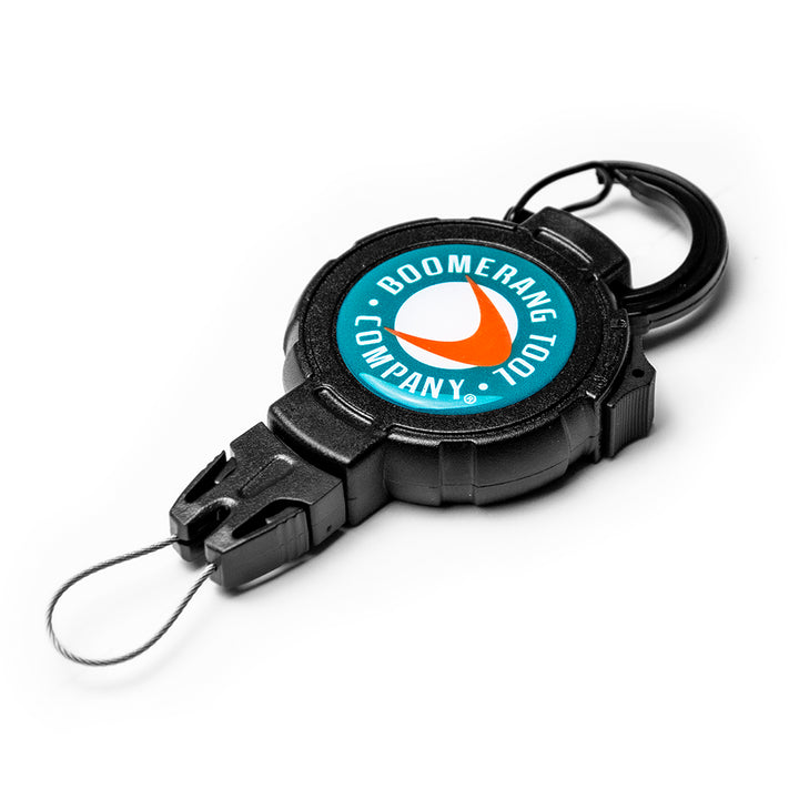 Fishing Boomerang Tool Company Retractable Gear Tether with a Universal Easy Change End Fitting